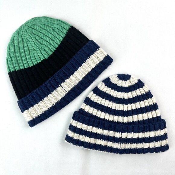 EVERLANE Beanie Hat LOT OF 2 - Unisex Cashmere Striped One Size Womens Mens NEW main image 9